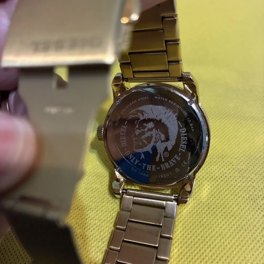Diesel Double Down Watch Men DZ-1466 46mm Gold Tone Working